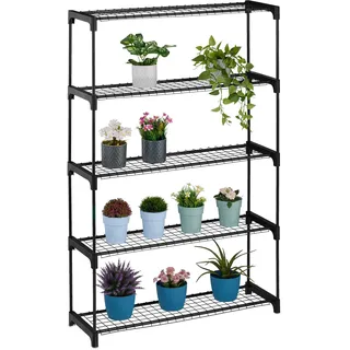 Relaxdays Blumenregal 140 x 91 x 28 cm Schwarz