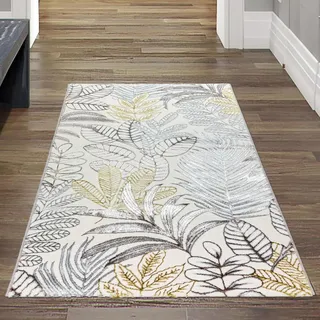 Teppich-Traum Kurzflor Teppich Blättermuster Beige Creme Gold 80x150 cm | Pflegeleicht, schmutzabweisend, strapazierfähig, weich, seitlich gekettelt, OEKO-TEX geprüft, mit Glanzeffekt, 8 mm Flor