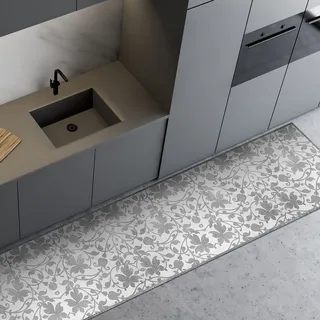 Crearreda Teppich Läufer - Küchenläufer 180x50 cm Damastzement Vinyl rutschfest und waschbar Küchenläufer aus Vinyl, 100% Made in Italy Tepiche für Wohnzimmer, Küche