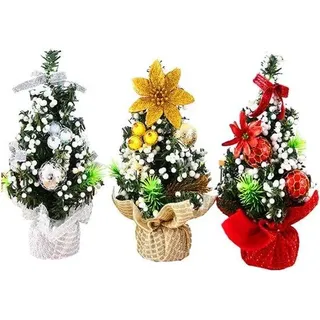 Kerstbäume - Set aus 3 Mini Blauw Groen Rood Tischblatt Kerstbäume mit Holzbasis Dekorationen für Heimfest Dekoration - Blau, Grün, Rot
