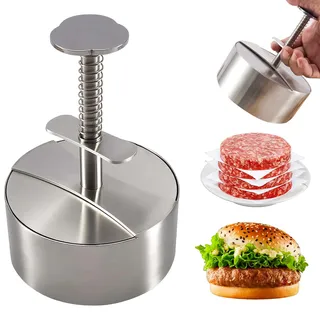 Mulomir 304 Edelstahl Burger Presse, Verstellbarer Hamburger Patty Maker mit 150 Stück Burger-Papier, Robuste Antihaft-Patty-Form für Rindfleisch, Gemüse, Fleisch, BBQ, Partygrill