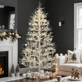 YITAHOME 180cm Weihnachtsbaum mit Fernbedienung, Künstlicher Weißer Weihnachtsbaum mit Scharniertechnologie, 300 Warmweiße & Multicolor Wechselbare Lichter, 550 PE-Spitzen für Weihnachts