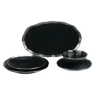 Bricard - Geschirrset - Dole - 25-teilig - Porzellan - Schwarz-Silber - Modernes - Schwarz, Silber