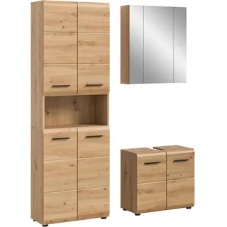 xonox.home – 3 TLG. Badezimmerkombination Ice 135x185x30 cm in Korpus und Front Artisan Oak Nachbildung – Hochwertige Badmöbel-Kombi – modern, pflegeleicht & edel