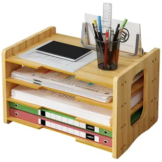 Schreibtisch-Organizer aus Holz, A4, Papier-Briefablage, Schreibtisch-Aktenhalter, Dokumentenregal, ordentlicher Organizer für Heimbürobedarf (js05, Kirschholz)