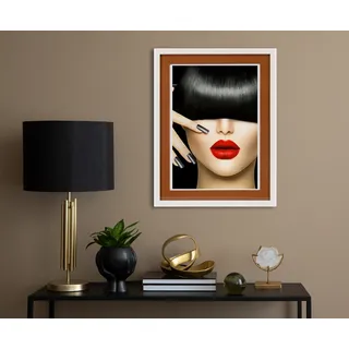 queence Bild mit Rahmen »Frau mit Pony« Bilder von Frauen   Frau   Gesicht 1 Stk. tlg. Poster mit buntem Acrylglas Passepartout, braun