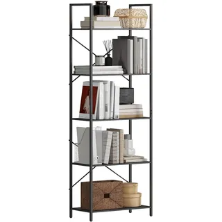 HOMCOM Bücherregal, Standregal mit 5 Ebenen, Industrielles Büroregal mit Metallrahmen, offenes Aufbewahrungsregal für Wohnzimmer, Büro, Arbeitszimmer, 60x30x170,5 cm, Schwarz