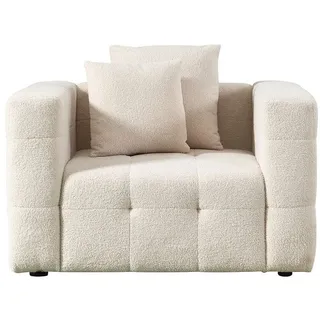 Home Deluxe - Teddy Sessel Bouclé como - 132 x 92 cm Beige Sofa Couch Wohnzimmersofa Schlafsofa