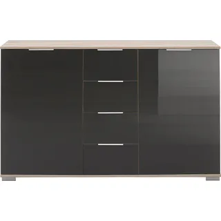 Schlafzimmer Sideboard in Eiche sägerau Nb. mit grauem Glas ELSTRA-43, B/H/T ca. 130/83/41 cm - Braun