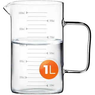 KADAX Messkrug 1L aus Glas, Messbecher aus hitzebeständigem Borosilikatglas, Glasmessbecher mit Ausgießer, Griff und gut lesbarer Skala, spülmaschinenfest