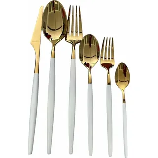 39-tlg. Besteckset für 6 Personen aus hochwertigem Edelstahl 18/10 Weiß-Gold