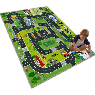 CLAILEIRS Spielteppich Kinderzimmer 120×180 Teppich mit Straßen- für Jungen und Mädchen, die gerne mit Autos Spielen und Rollenspiele | waschbarer rutschfesterSpielteppich Straße