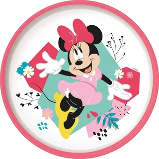 Tataway Disney Minnie Flacher Teller aus Kunststoff für Mädchen in Weiß und Rosa mit rutschfester Unterseite