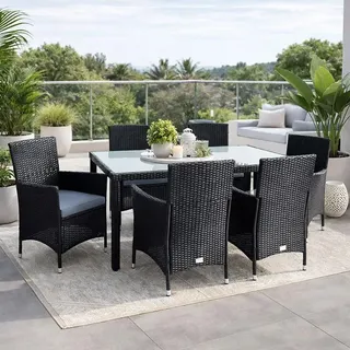Poly-Rattan Sitzgruppe Essgruppe Gartenmöbel Set 6 Personen Gartenset Schwarz