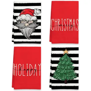 Ohok 4 Stück Weihnachten Handtücher 45x65 cm, Mode Dekoration Küchentücher Weihnachtsmann Geschirrtücher Weiche Mikrofasertücher für Badezimmer Küche Trockentuch Weihnachten Deko (Set X)