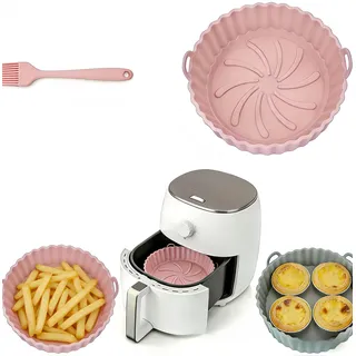 RQzaufania Runde, faltbare Silikon-Heißluftfritteusen-Einlage, antihaftbeschichtet, hitzebeständig, wiederverwendbar, geeignet für Heißluftfritteusen, Dampfgarer und Mikrowellen (Pink)