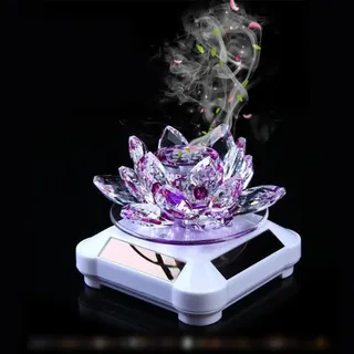 Glas Lotus Ornament mit Solar Spin System Light Illuminated Base White Hintergrund - lila Lotus
