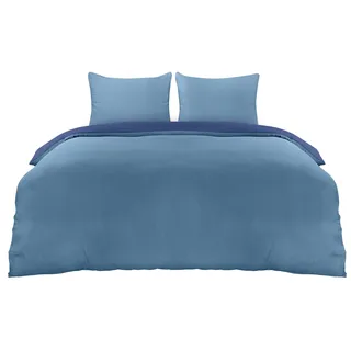 Utopia Bedding Bettwäsche 220x240 Set - Mikrofaser Bettbezug 240x220 cm + 2 Kissenbezüge 65x65 cm - Marineblau/Hellblau