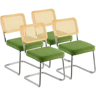 Vevor Rattan-Stühle 4er-Set Moderner Esszimmerstuhl Gepolsterter Samt-Akzentstuhl mit Rattan-Rückenlehne Retro-Esszimmer-Küchenstuhl für Wohnzimmer, Schlafzimmer, Lesezimmer, Grün