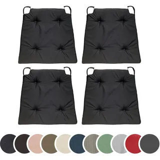 sleepling 4er Set Stuhlkissen, 42 (vorne) 35 (hinten) x 40 x 5 cm, Schwarz | Sitzkissen für Stuhl & Bank mit Klettverschluss, Indoor & Outdoor, 100% Baumwolle, Made in EU, Waschbar bis 30 Grad, 4 Stück