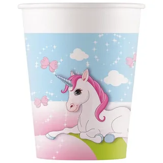 Procos 93463 - Party-Becher Einhorn, max. Füllmenge 200 ml, 8 Stück, Einwegbecher aus Papier, Kindergeburtstag, Party-Geschirr, FSC® Mix
