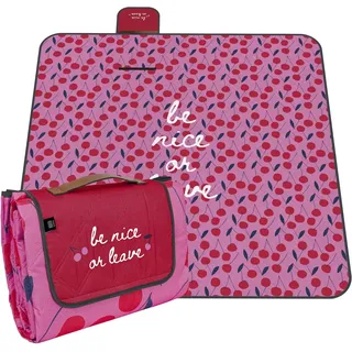 PERLETTI Picknickdecke Wasserdicht Faltbar Groß 200x200 - Outdoor Camping Decke mit Tragegurt - Stranddecke Strandmatte Washbar für Strand Park Festival Picknick (Kirschen, 200x200 cm)