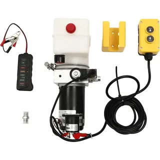 Hydraulikaggregat - Kippanhänger-Pumpe - 12V Elektrisch - Einstufig - Niederdruck - EU-Stecker - Für Hydrauliköl - Weiß
