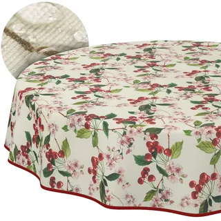 Tischdecke Stoff abwaschbar Tischtuch Tafeldecke pflegeleicht Lotuseffekt schmutz- & wasserabweisend für Indoor Outdoor Tischdecke Rund 140cm mit Saum (Eingefasst) Kirsche