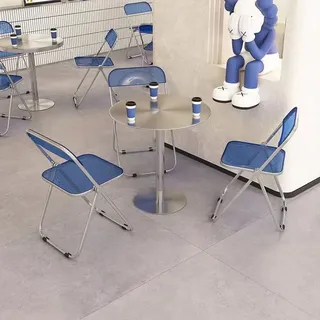 Sitzgruppe, Gewerbliche Tische und Stühle, Tischgarnitur, Gewerbliche Möbel, 5-teiliges Set: 1 runder Tisch (50 cm) + 4 Stühle Blau /ZYTZ50Lan/ - Blau