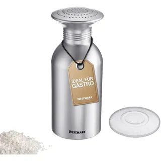 Westmark Gastro-Salzstreuer Omega – praktischer Gewürzstreuer für Gastronomie und Großküche, auch für Zucker geeignet, Salzdose mit Deckel – Aluminium, 650 ml, Silber/Transparent