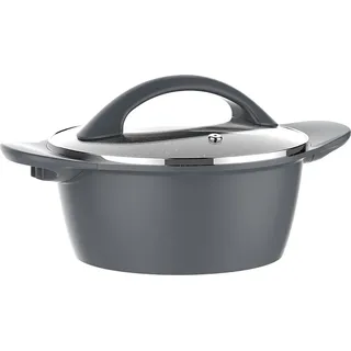 Schäfer Aluguss Schmortopf mit Glasdeckel,silber Ø16 1,28L Aluminium Kochtopf Antihaft Beschichtung Topf