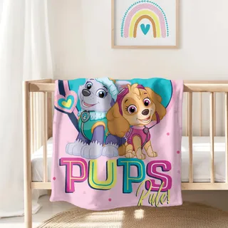 termana Paw Patrol Decke kuschelig & weich 130x170 cm · Geschenk für Mädchen 3 Jahre alt · Fleece-Decke für Mädchen, rosa Skye & Everest · Kuscheldecke