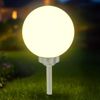 Spetebo Solar Kugellampe 15 cm warm weiß mit Erdspieß und Balkon Halterung | Solarleuchte Kugelleuchte Solar Kugel Lampe Garten Geländer Deko Beleuchtung