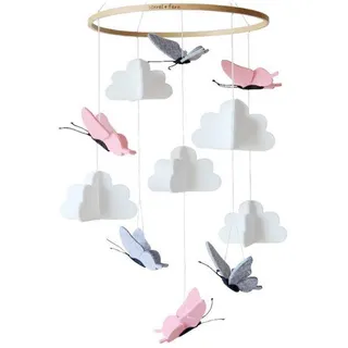 Mobile Baby Windspiele, Mobile Babybett Bettglocke Hölz mit Schmetterling aus Filz Anhänger für Jungen Mädchen, Hängende Bettglocke für Neugeborenen Kinderzimmer Babyzimmer Deko