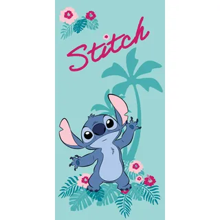 Jerry Fabrics Disney Stitch Strand- und Badetuch, 70 x 140 cm, weiches und saugfähiges Handtuch für Kinder, lebendiges Lilo- und Stich-Design, perfekt für Strand, Pool oder Bad, Handtuch