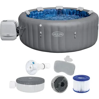 Bestway Lay-Z-SPA Energiespar-Whirlpool Santorini Hydrojet Pro, Ø 216 x 80 cm, 7 Personen, Heizung, Frostwächter, 10 HydroJet-Düsen, 180 AirJet-Düsen, App-Steuerung, Thermo-Abdeckung, LEDs, Graphit