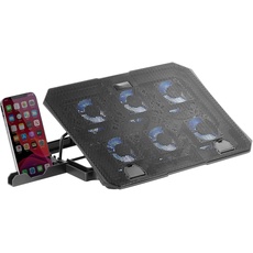 Mars Gaming MNBC23, Kühlsockel und Ständer 16", 6 Steuerbare Lüfter mit Blauer LED, 6 Positionen Ständer, Smartphone-Ständer, 2 USB 2.0, Schwarz