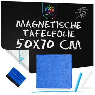 OfficeTree Magnetische Tafelfolie Selbstklebend 50x70 cm inkl. Kreide, Tuch & Rakel - Magnetfolie Selbstklebend - Magnetische Kreidefolie - Tafelfolie Magnetisch Selbstklebende - Magnetfolie Schwarz