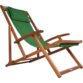 CASARIA® Sonnenliege Holz Wetterfest Klappbar Verstellbar 160kg Belastbar Armlehne Nackenkissen Garten Balkon Liegestuhl Akazie 94x94x60cm Grün - Grün