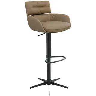 Dieter Knoll Barhocker , Schwarz, Taupe , Metall, Leder , Echtleder , Rindleder , Drehkreuz , 54x105x53 cm , SGS-geprüft , Sitzfläche 360° drehbar , Esszimmer, Barmöbel, Barhocker
