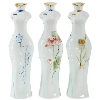 Lachineuse – 3 chinesische Qipao-Vasen – asiatische Blumenmuster – originelle Vasen – Höhe 27 cm – Pracht Chinas – chinesisch inspiriertes Dekor – Geschenkidee aus China und Asien