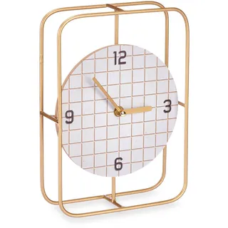 Giftdecor Uhr Kommode kariertes Zifferblatt goldene Zeiger 18,5/25,5 cm , Goldfarben , Holzwerkstoff , 18.5x25.5x6 cm , Dekoration, Uhren, Tischuhren