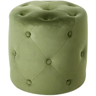 Beliani Pouf Grün, Textil, rund 40 cm gesteppt mit Knopfheftung Chesterfield-Stil Corolla