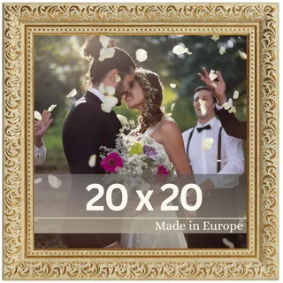 VictoR Vintage Bilderrahmen „Rubens“ in 20x20 cm Gold Grün - Leiste: 30x20mm - Echtglas - Fotorahmen Barock - Antik - Bilderrahmen 20x20 Gold - Quadratisch
