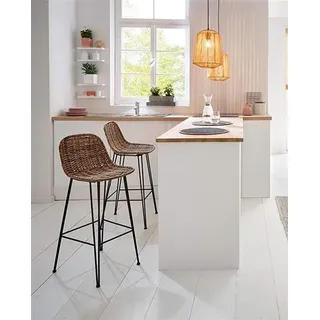 Barstuhl "Modern Line" aus Rattan, Sitzhöhe 67cm, Küchenstuhl, Tresenhocker - Grau