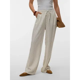 Schlupfhose VERO MODA "VMROSIE MW WIDE PANT NOOS", Damen, Gr. XS (34), Länge 32, gardenia stripes:schwarz pinstripes, Web, Obermaterial: 85% Viskose, 15% Leinen, gestreift, oversize lang, Hosen Schlupfhose, Viskosemischung, oversize