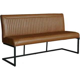Ambia Home Sitzbank , Schwarz, Cognac , Metall, Leder , Echtleder , Büffelleder , 170x92x63 cm , Esszimmer, Bänke, Sitzbänke, Polsterbänke