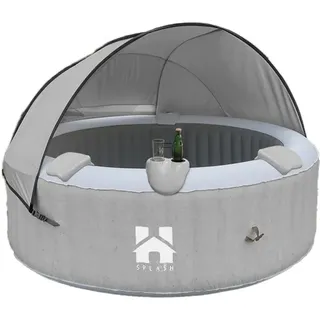 HOME DELUXE - Outdoor Whirlpool - SPLASH + Kissen, Getränkehalter und Sonnendach - Farbe: Grau -  208 cm, 130 Luftdüsen - inkl. Abdeckung, Reparaturset, Filterset I Außen Spa für 6 Personen - Grau