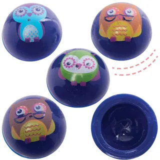 Baker Ross AX600 Eulen-Sprungbälle, 12 Stück, kleine Sprungbälle mit lustigen Eulen-Charakteren, perfekt für Kinder als Partytütenfüller oder Geschenkidee