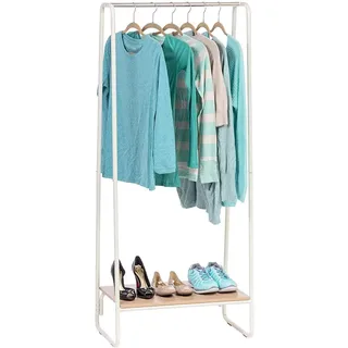 Iris Ohyama Kleiderständer mit Holzregal, 1 Ebene, Weiß, Modernes Design, Robuster Rahmen, Rutschfest, Für Schlafzimmer, Studio, Schrank, Kleidung & Schuhe, Wäscheständer, Einfacher Aufbau, PI-B1